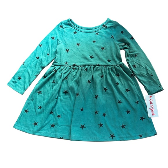 Cat & Jack Teal Star Print Dress - Picture 2 of 4